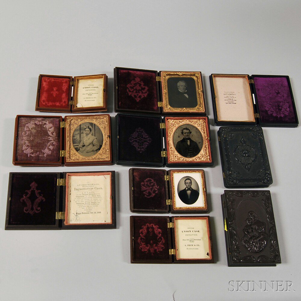 Appraisal: Ten Thermoplastic Union Cases with Four Early Photography Portraits four