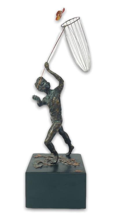 Appraisal: Curtis Jere Butterfly Boy Bronze SculptureGood condition with no notable