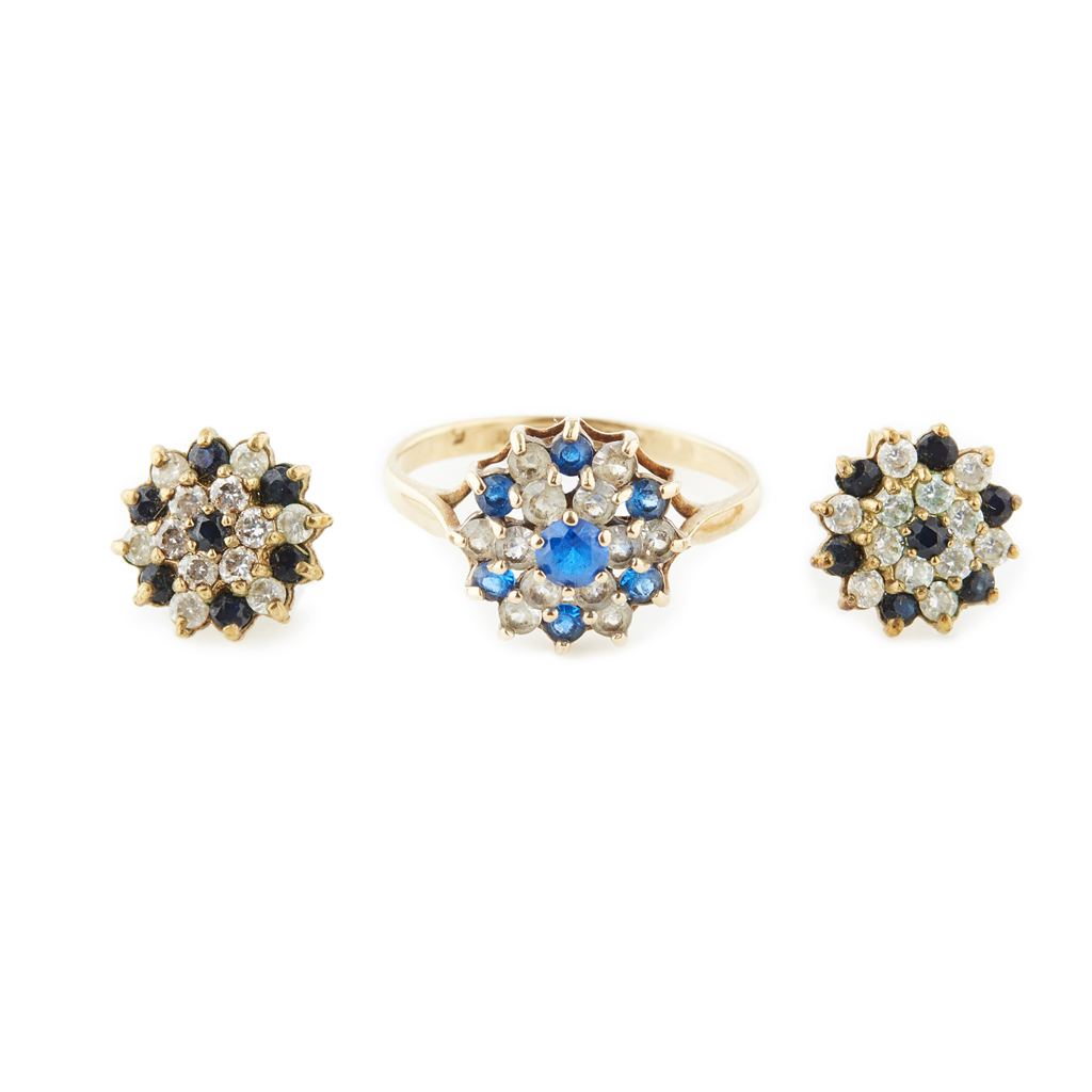 Appraisal: A blue and colourless sapphire set ring and matching earrings