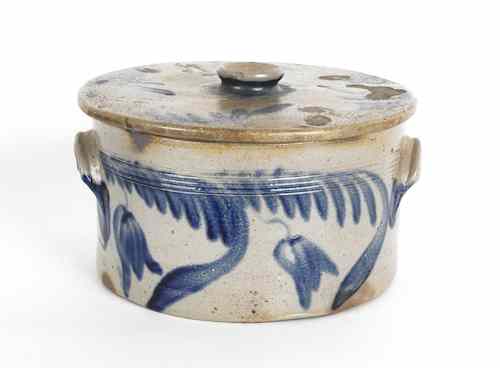 Appraisal: Pennsylvania stoneware butter crock th c with cobalt floral decoration