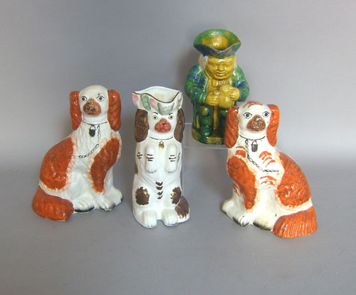 Appraisal: Pair Staffordshire spaniels together with a spaniel pitcher and toby