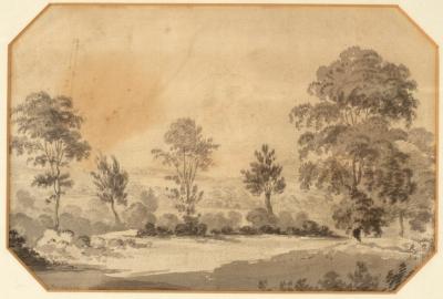 Appraisal: H Bunbury Rural Landscape with Trees signed wash drawing cm