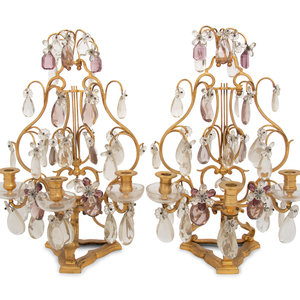 Appraisal: A Pair of French Gilt Bronze and Glass Three-Light Girandoles