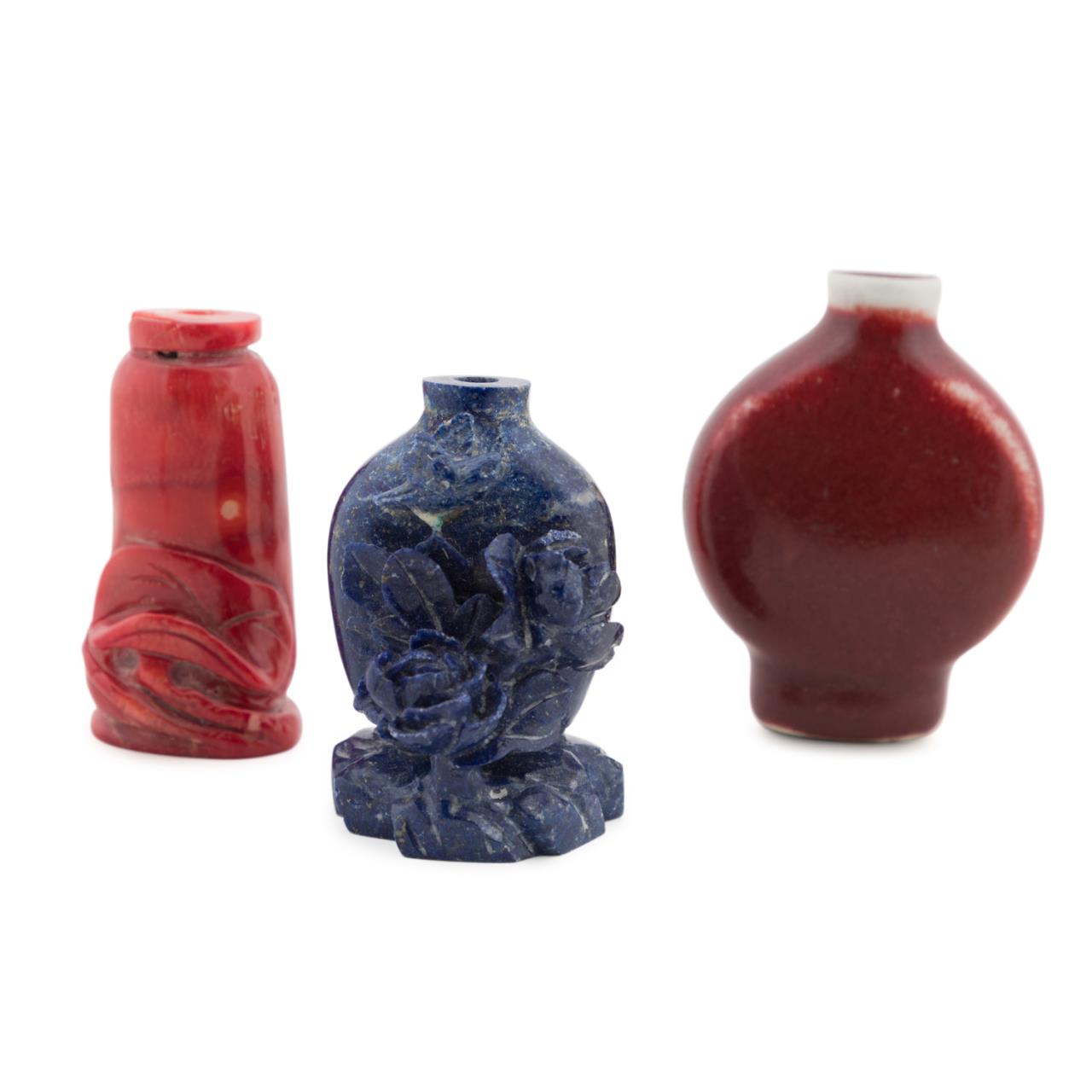 Appraisal: THREE CHINESE SNUFF BOTTLES Three Chinese snuff bottles comprising a