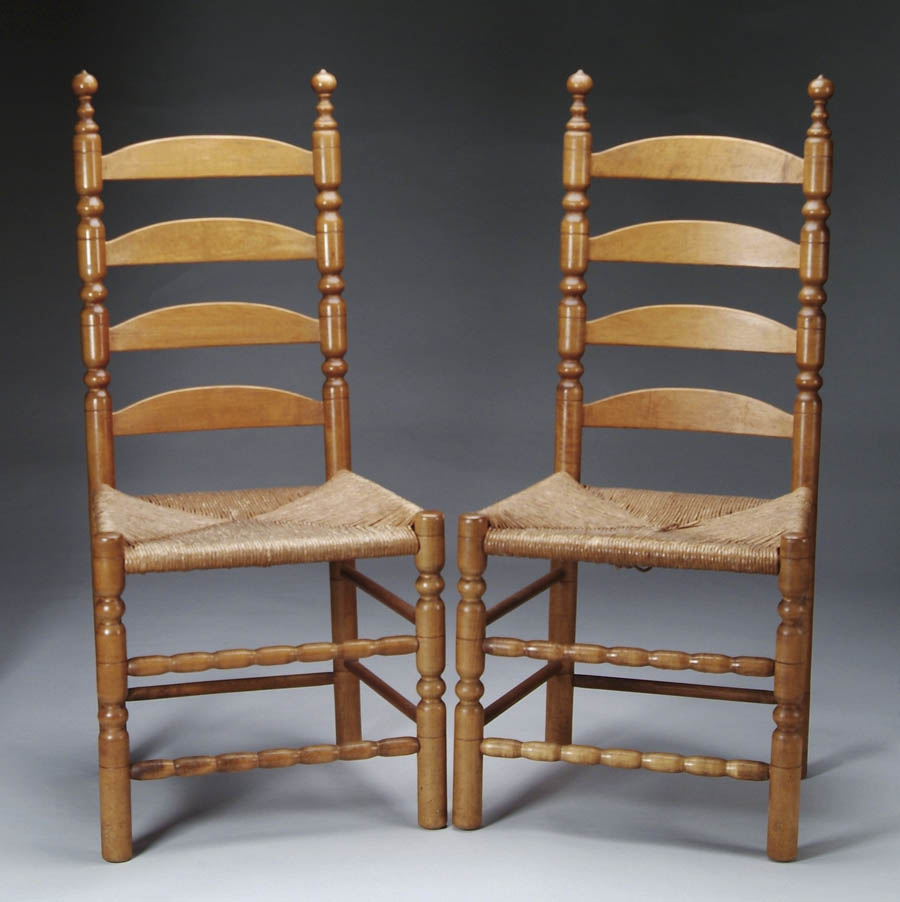 Appraisal: PAIR OF MAPLE COLONIAL STYLE SIDE CHAIRS ATTRIBUTED TO WALLACE