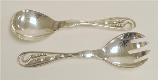 Appraisal: STERLING Georg Jensen spoon and fork salad set each l