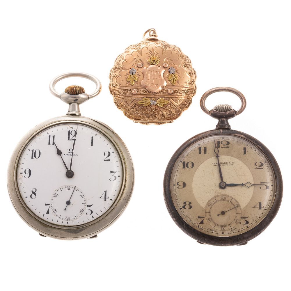 Appraisal: A Collection of Pocket Watches Omega open face pocket watch