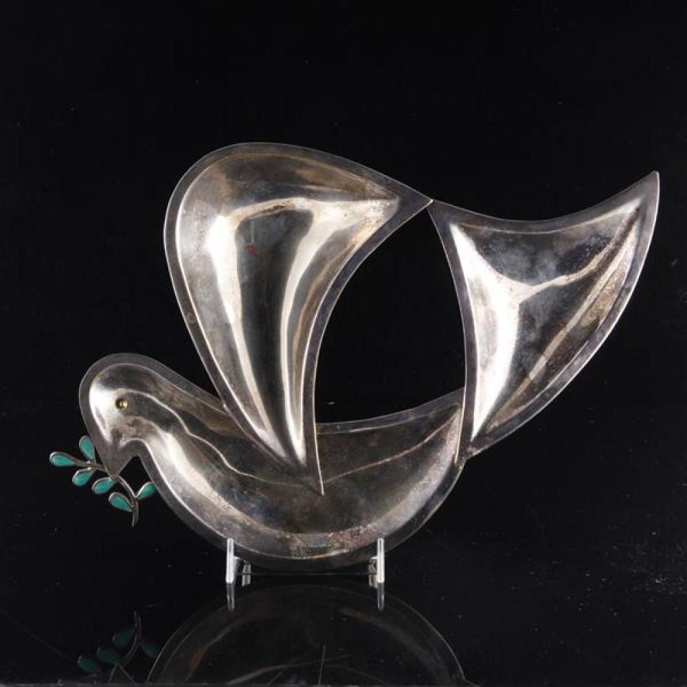 Appraisal: TAXCO LOS CASTILLO MEXICAN MODERNIST SILVER PLATED DOVE BIRD WITH