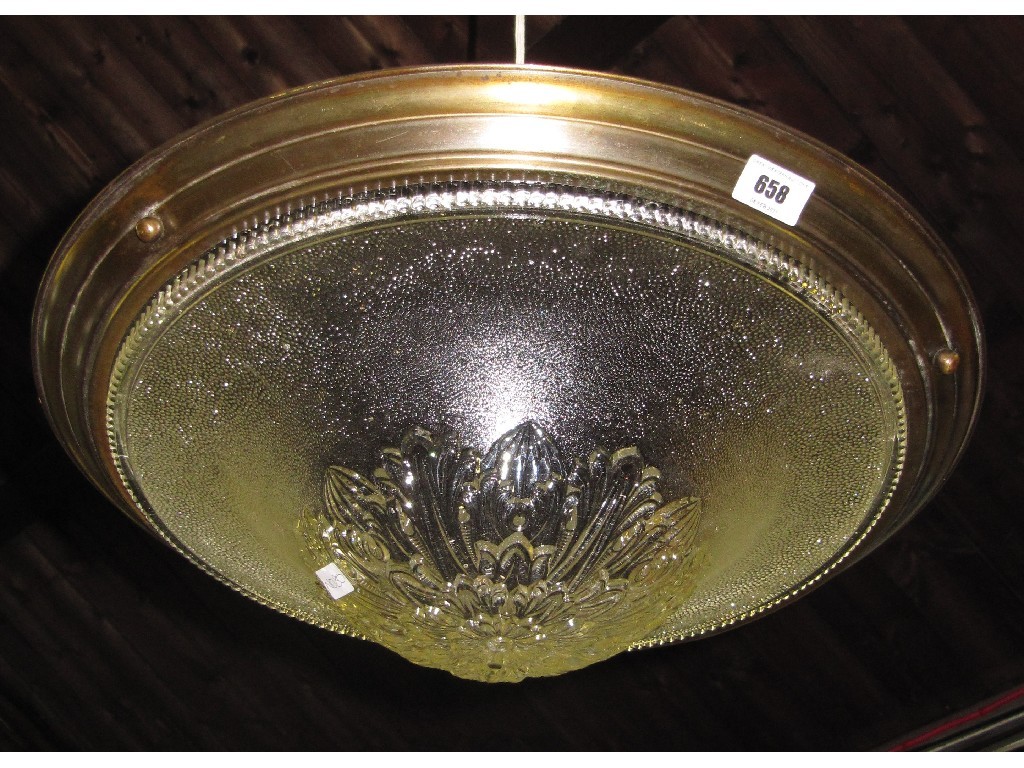 Appraisal: Gilt metal and moulded frosted glass ceiling light shade