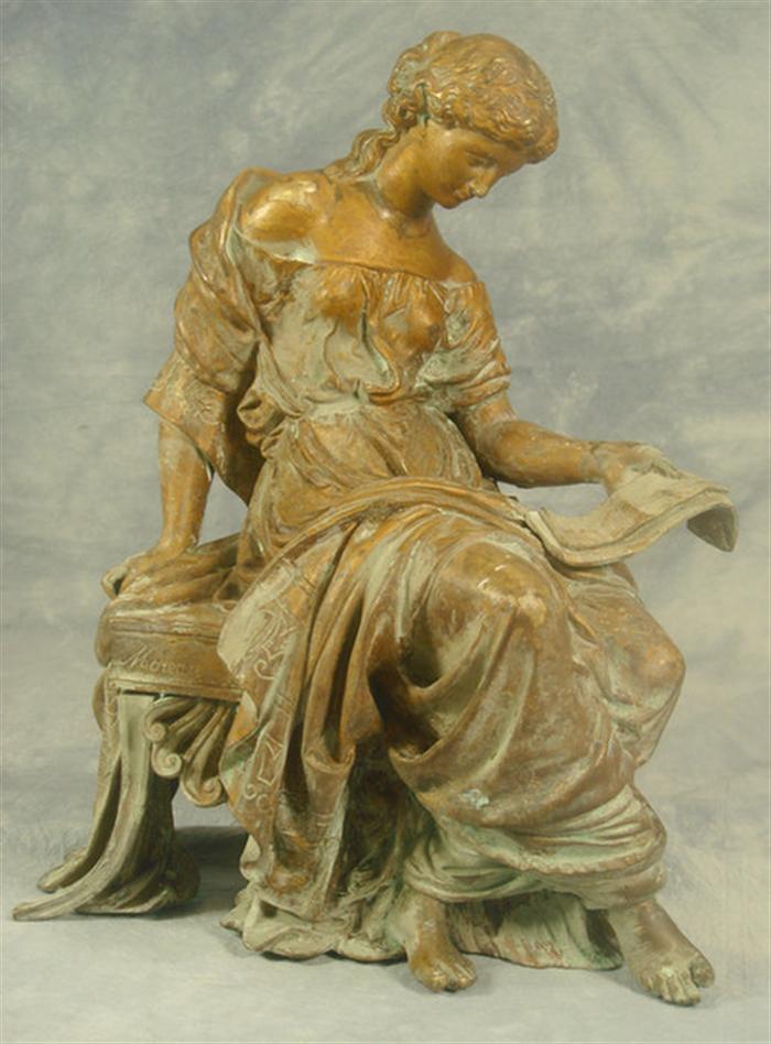 Appraisal: Moreau bronze sculpture of a seated woman signed on edge