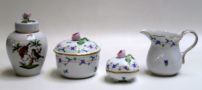 Appraisal: FOUR HEREND FINE PORCELAINS Rothschild Bird lidded ginger jar together