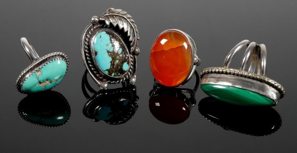 Appraisal: Four Native American style sterling silver rings One malachite two