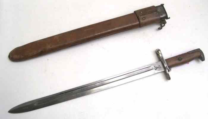 Appraisal: US MODEL BAYONET WITH SCABBARD bayonet '' blade wood grips