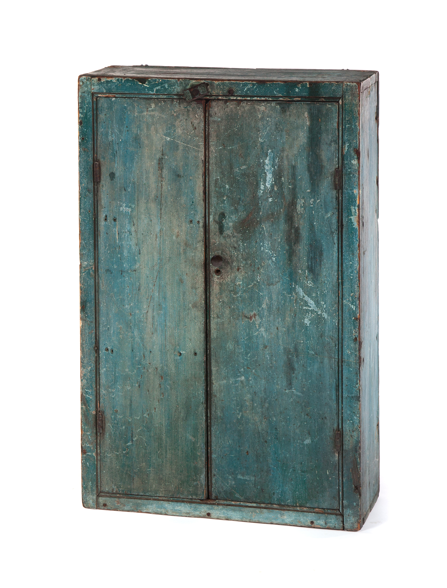 Appraisal: PRIMITIVE PAINTED TWO-DOOR HANGING CUPBOARD American th century Beading around