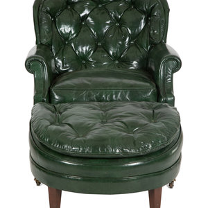 Appraisal: A Green Leather Button Tufted Club Chair and Ottoman th