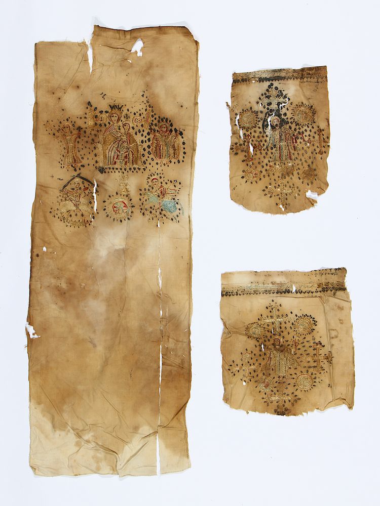 Appraisal: Early Christian Silk Cotton Embroidered Textiles Early Christian Silk Cotton