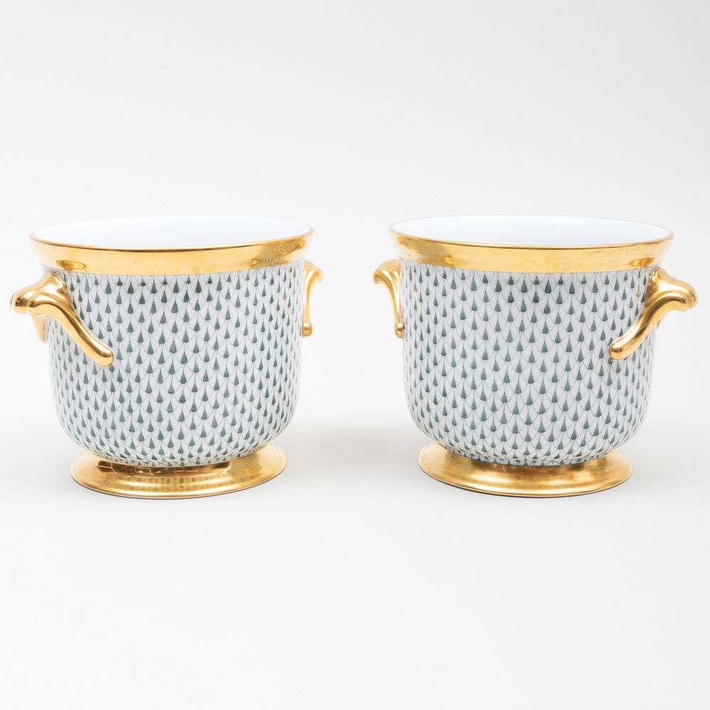 Appraisal: Pair of Herend Porcelain Wine Coolers Blue printed mark x