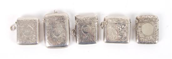 Appraisal: A Collection of Five English Silver Match Safes Height of