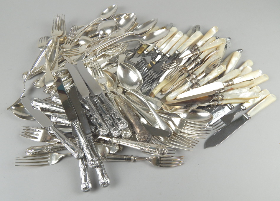 Appraisal: A quantity of flatware including dessert knives and forks fish