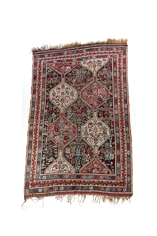 Appraisal: ORIENTAL RUG Aftshar Khamseh Blue red and white medallions with