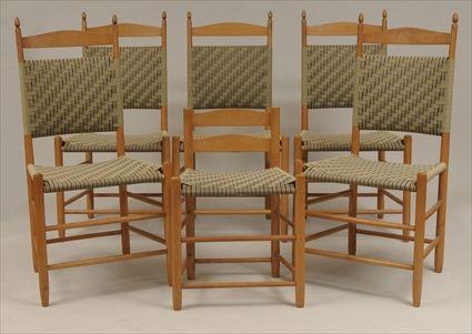 Appraisal: Five Shaker-Style Maple Side Chairs with Woven Tape Seats and