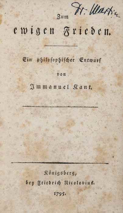 Appraisal: Kant Immanuel Zum Ewigen Frieden first edition first issue with