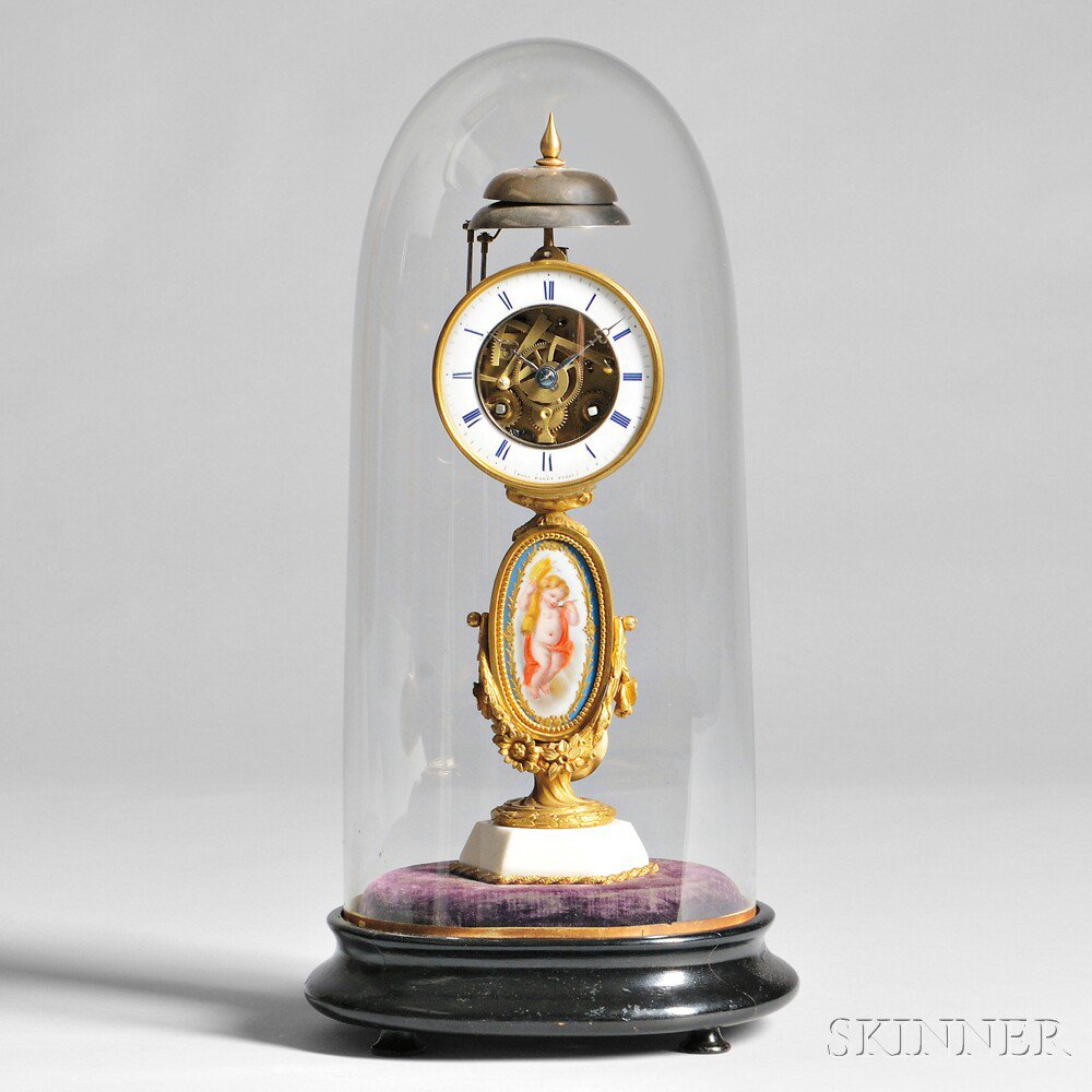 Appraisal: Pert Bally Quarter-striking Candlestick Clock Paris blue porcelain Roman numeral