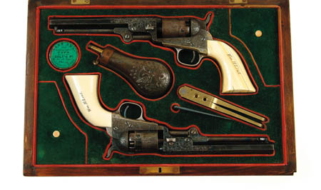 Appraisal: CASED PAIR OF ENGRAVED INSCRIBED COLT MODEL POCKET REVOLVERS Cal