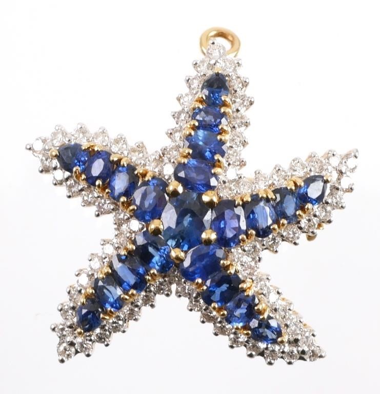 Appraisal: K GOLD STARFISH PIN DIAMOND SAPPHIRE k gold starfish pin