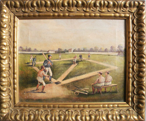 Appraisal: Contemporary oil on canvas of a baseball game x