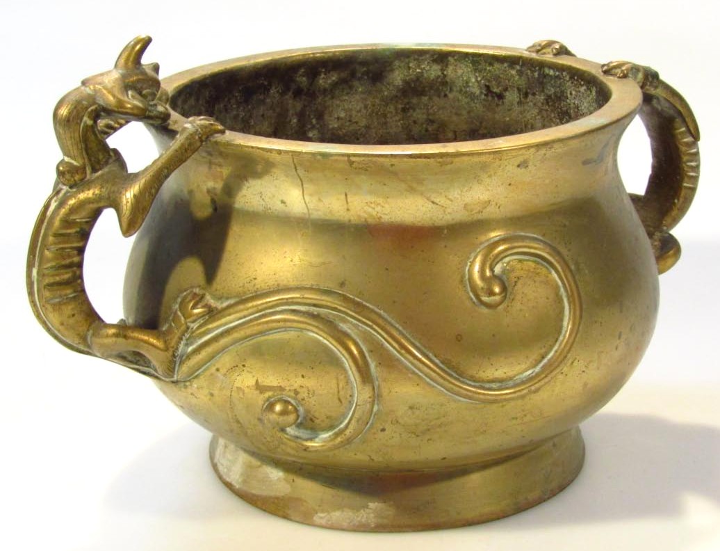 Appraisal: A Chinese late Qing period gilt bronze censor the circular