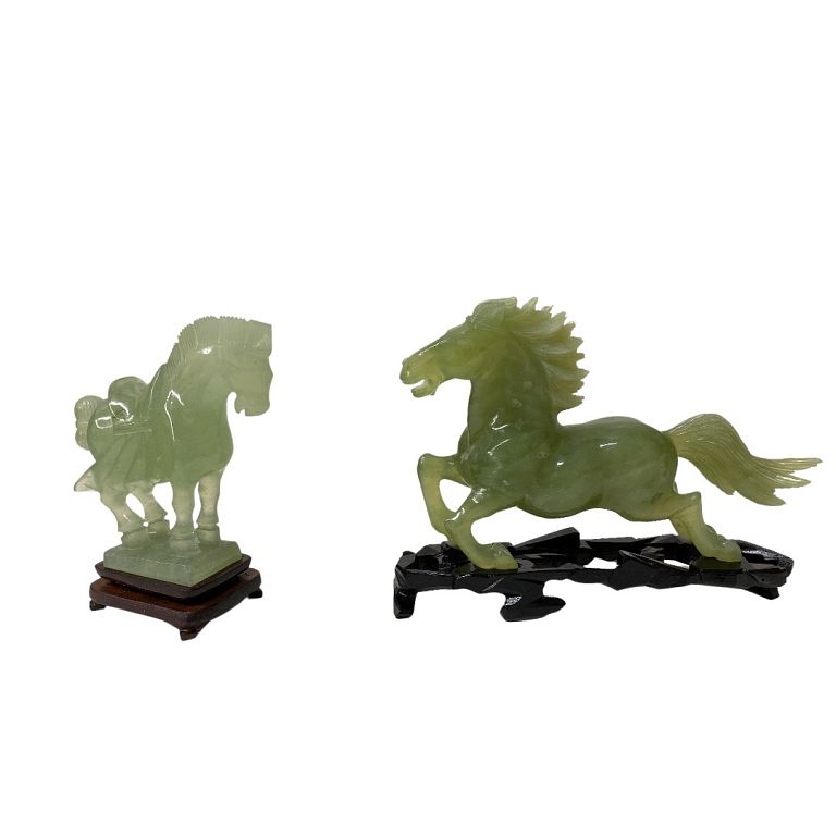 Appraisal: Pair of Chinese Jade Horses on Wooden Stands Pair of