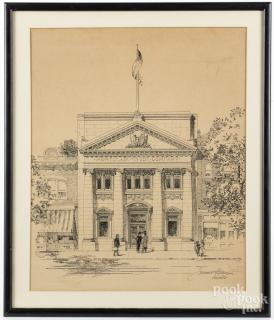 Appraisal: Ink architectural drawing of the Montclair Trust Company signed J