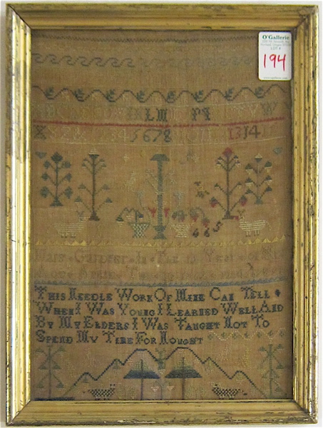 Appraisal: EARLY EMBROIDERED SAMPLER dated April with the year old girl's