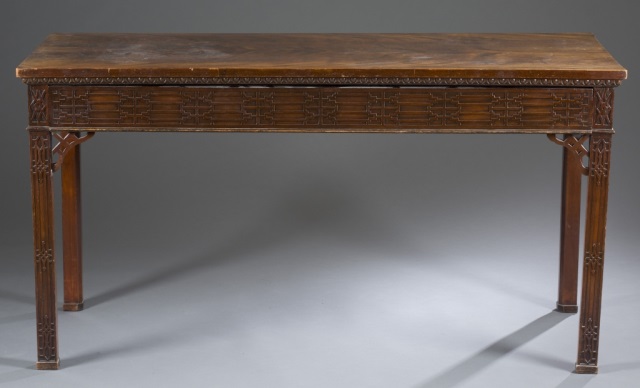 Appraisal: th c Chinese Chippendale Style Console Table Mahogany with flame