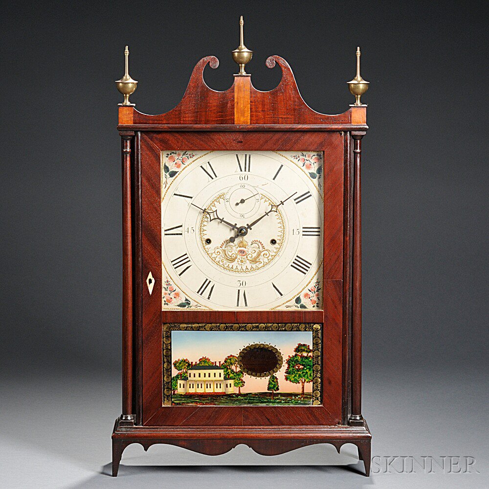 Appraisal: Seth Thomas Off-center Pillar and Scroll Clock Connecticut c mahogany