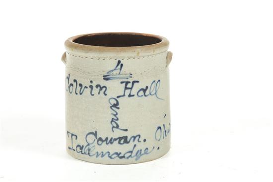 Appraisal: STONEWARE CROCK American rd quarter- th century Cobalt script ''Calvin