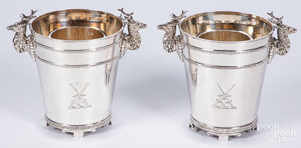 Appraisal: Pair of silver plated wine coolers Pair of silver plated