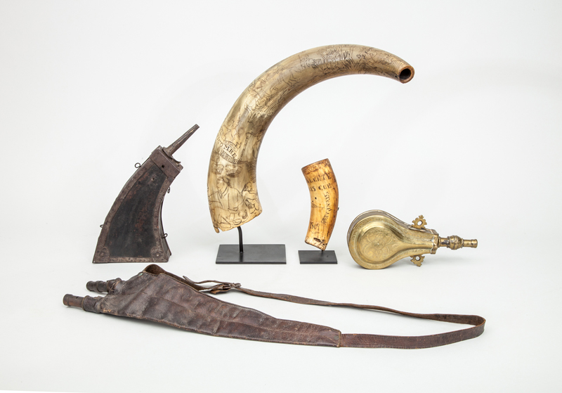 Appraisal: THREE HORN TABLE ARTICLES A steer horn engraved 'S V