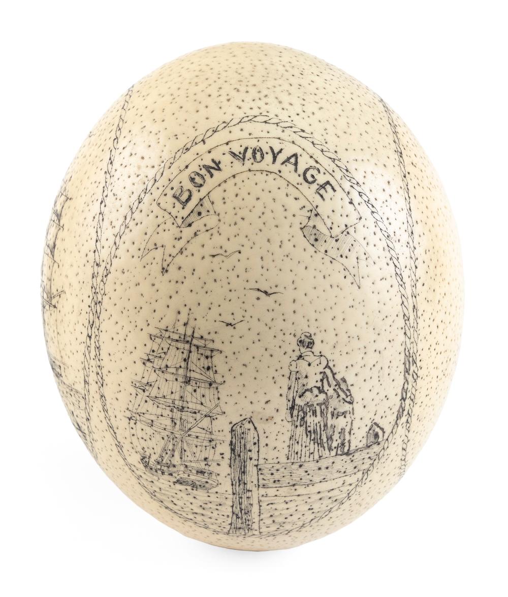 Appraisal: ENGRAVED OSTRICH EGG TH CENTURY HEIGHT DIAMETER APPROX ENGRAVED OSTRICH