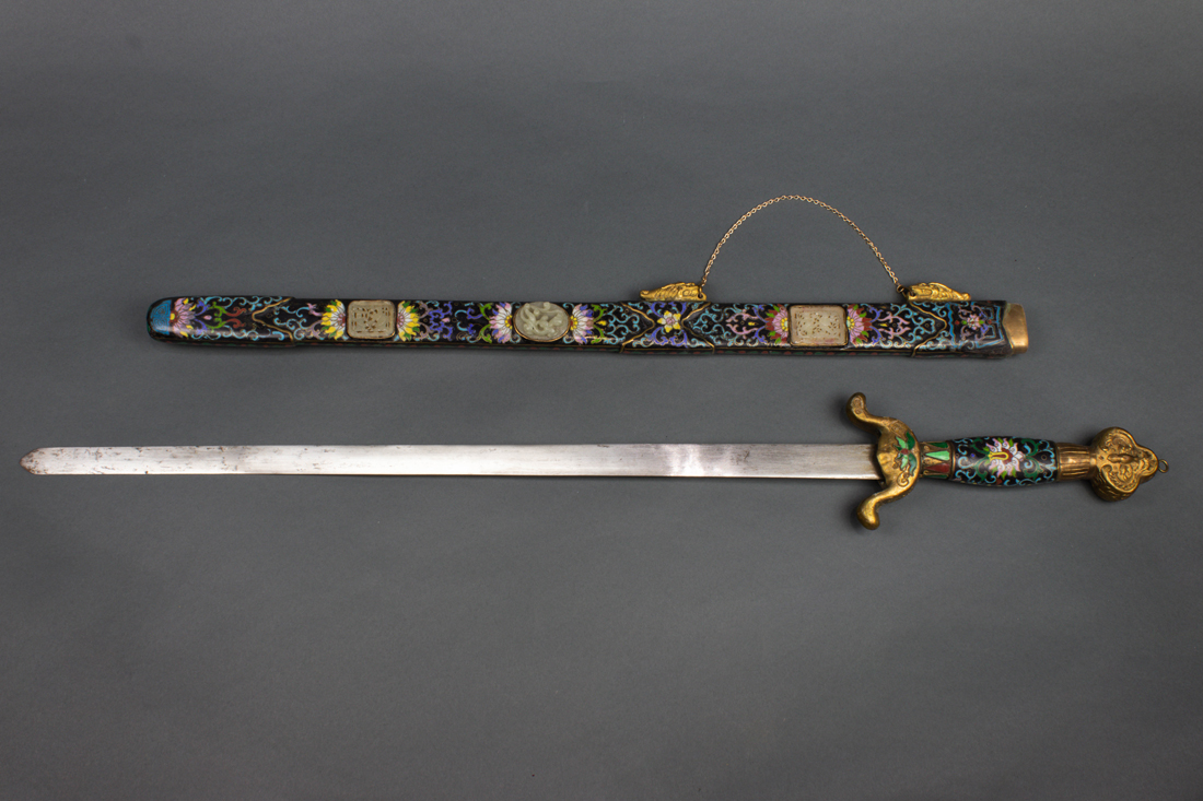 Appraisal: CHINESE CLOISONNE ENAMEL CEREMONIAL SWORD Chinese ceremonial sword the scabbard