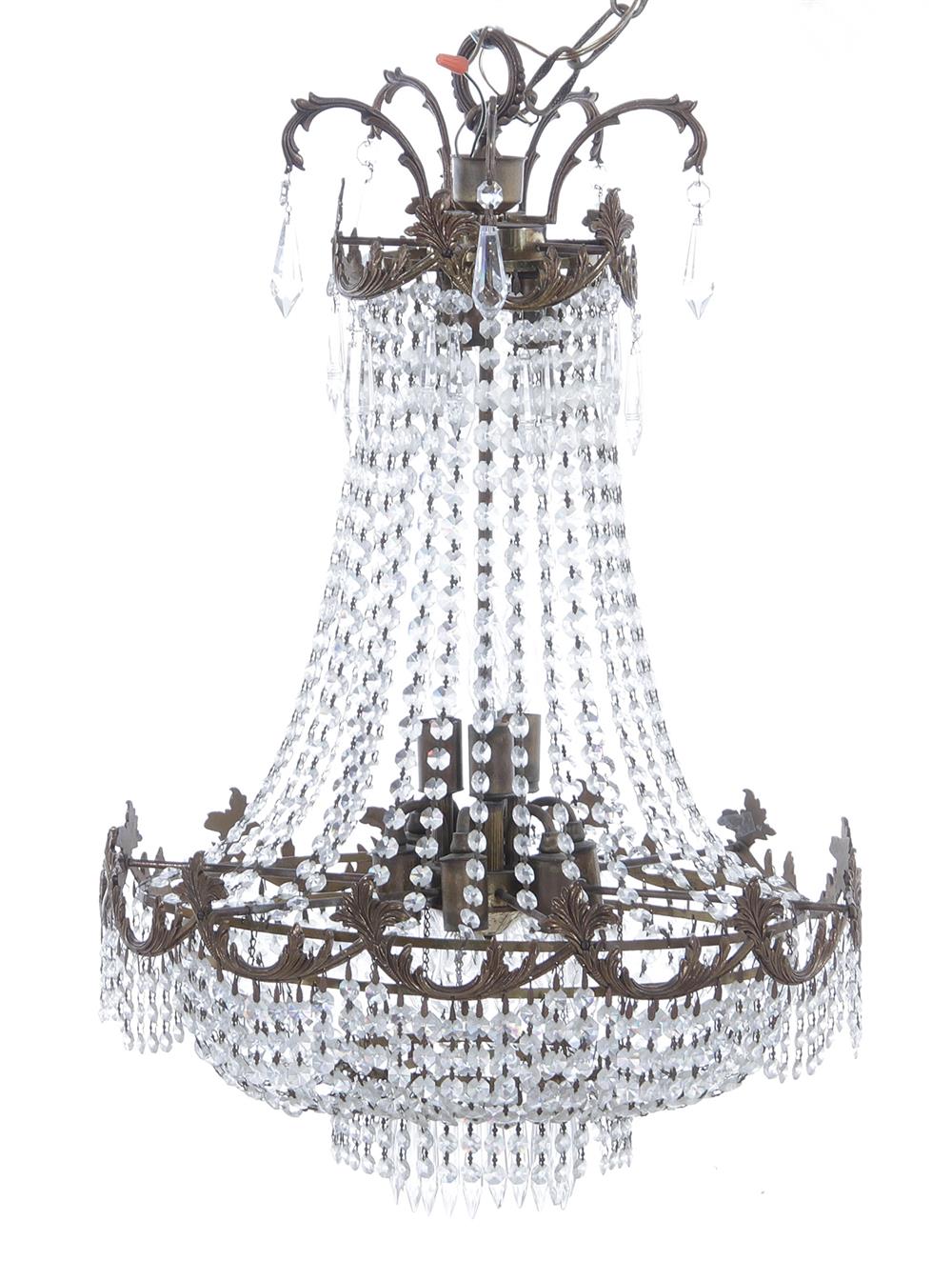 Appraisal: French bronze and crystal twelve-light chandelier late th early th