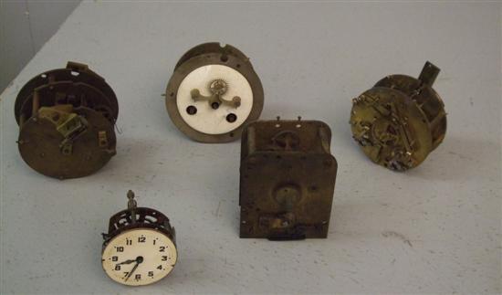 Appraisal: Three th century twin barrelled clock movements and two barrel