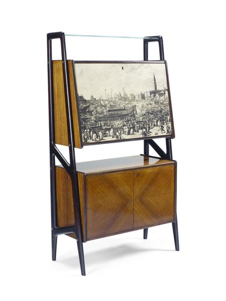 Appraisal: MILANESE SCHOOL COCKTAIL CABINET S rosewood ebonised wood and decoupage