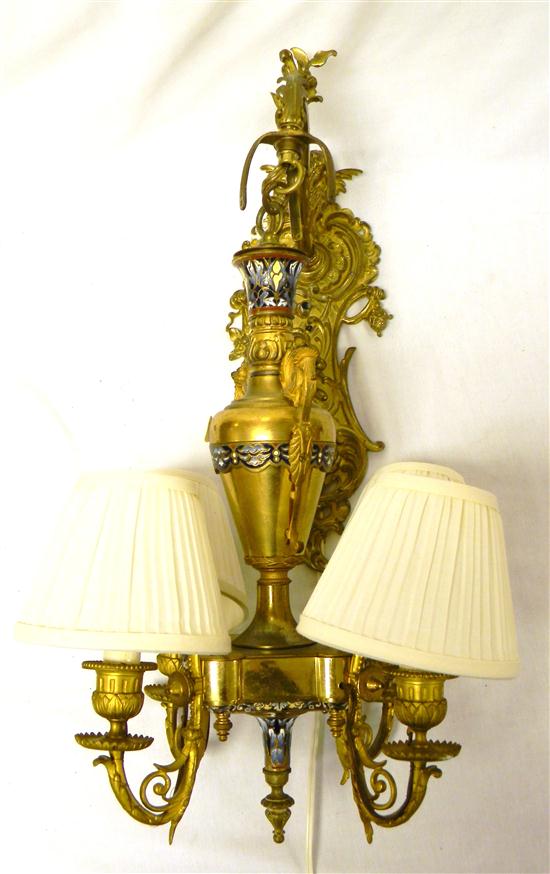 Appraisal: Chandelier with enamel sconce mount figural sconce with four arms