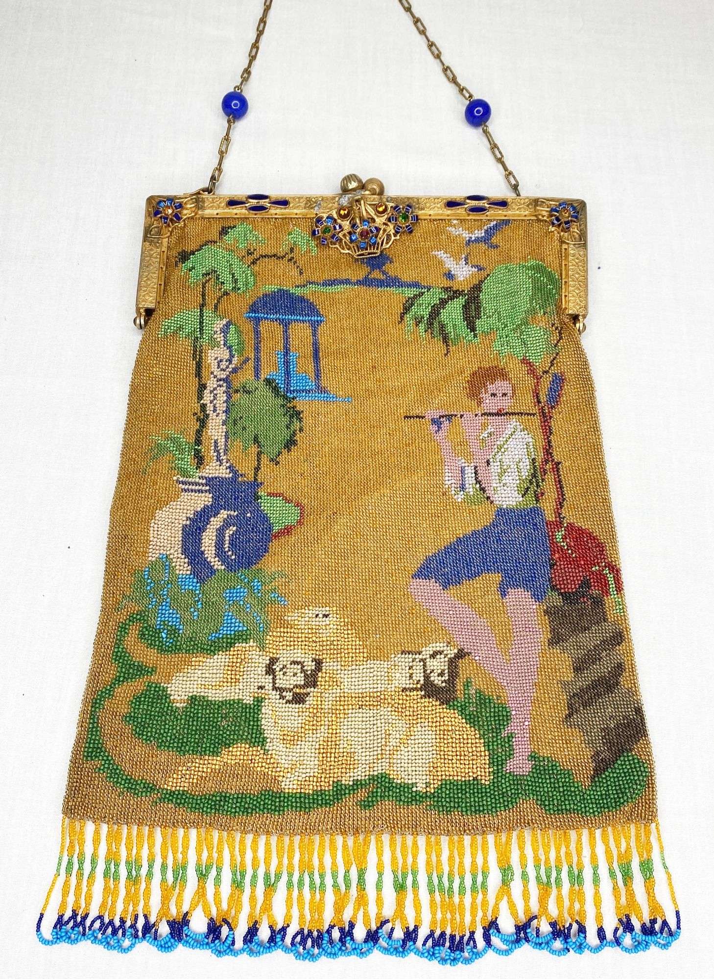 Appraisal: Micro Beaded Purse With Piper and Sheep long wide Condition