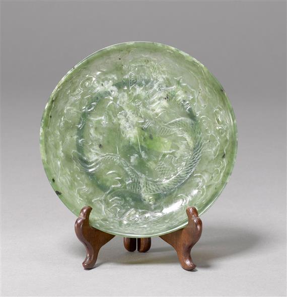 Appraisal: SMALL JADE PLATE China Republic D cm Spinach green jade