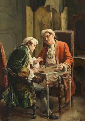 Appraisal: Leon De Muetter Brunin Belgian - The Chess Game Oil