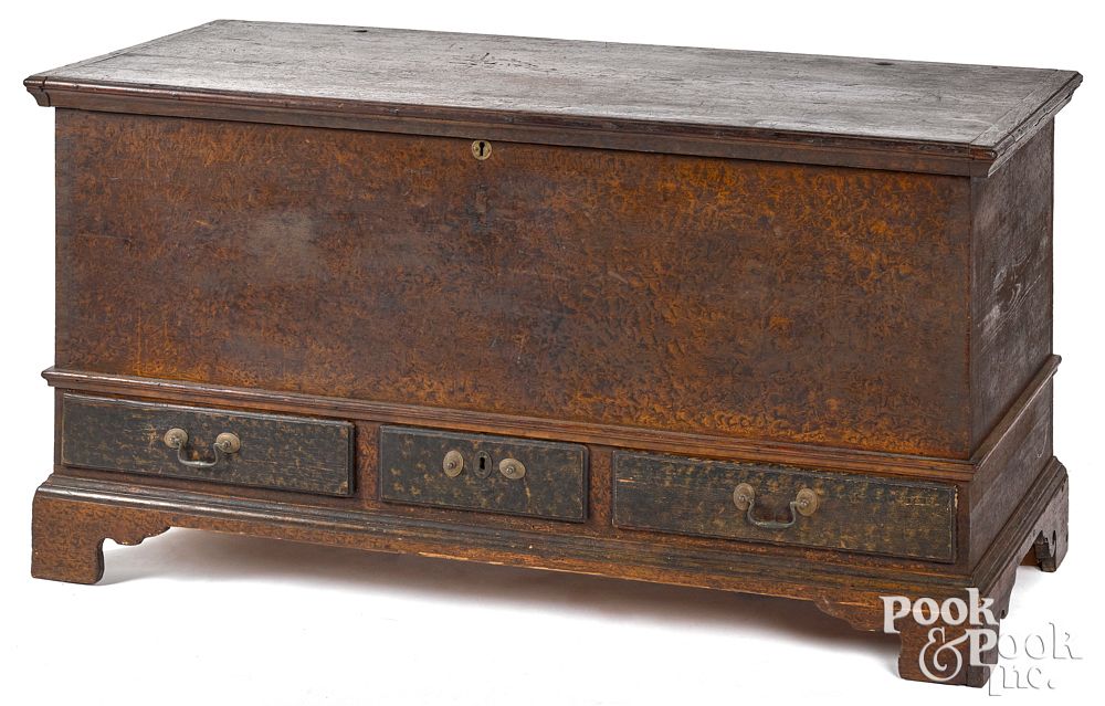 Appraisal: Pennsylvania painted pine dower chest ca Pennsylvania painted pine dower