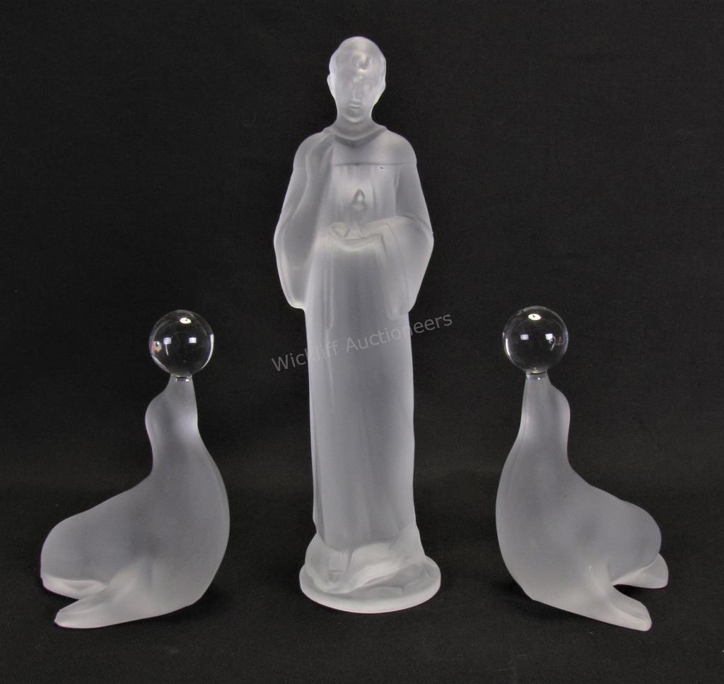 Appraisal: Group of Frosted Glass Figures three total including pair of